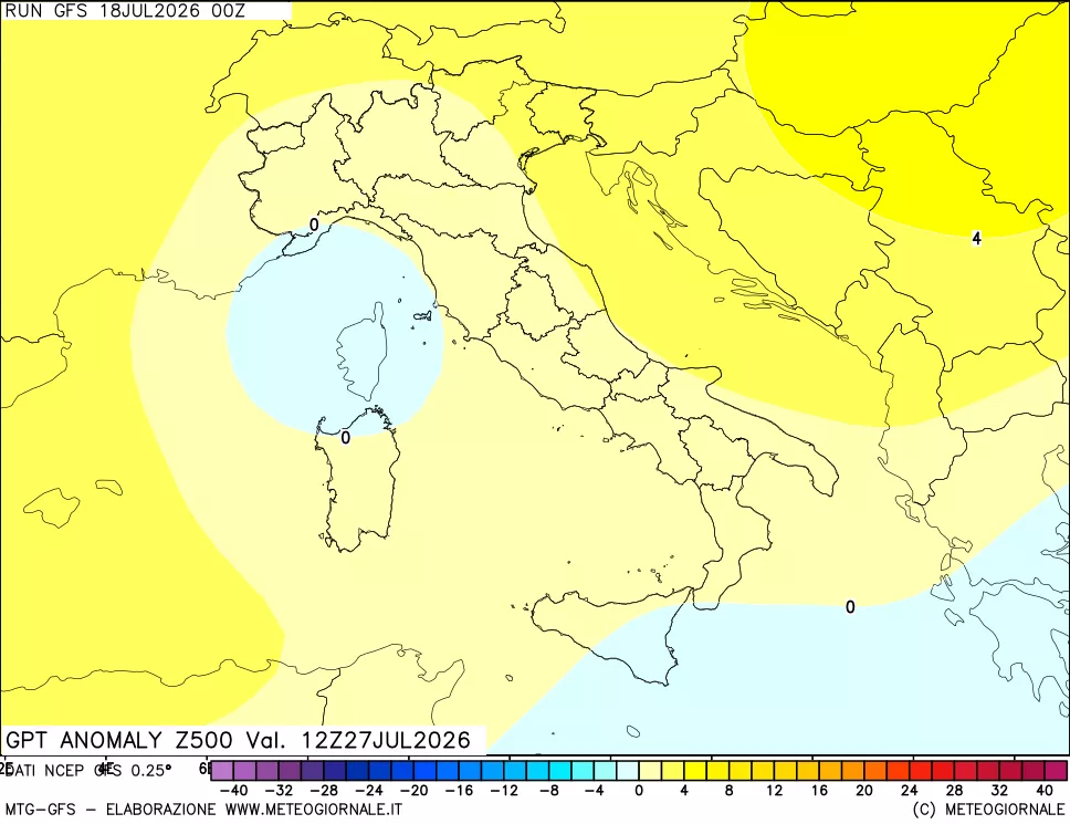 mappa 500 hPa GPT Anomaly vs Cli.No 1981-2010