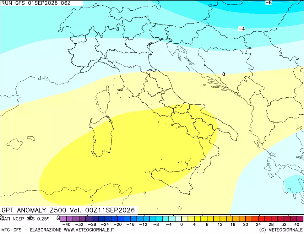 mappa 500 hPa GPT Anomaly vs Cli.No 1981-2010
