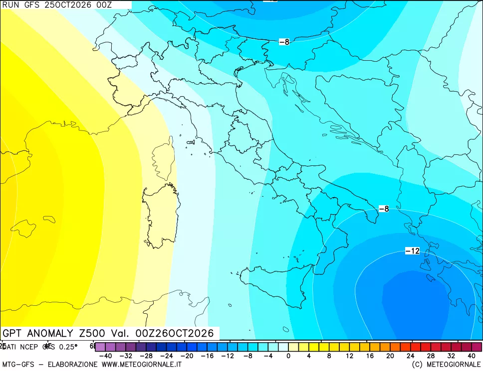 mappa 500 hPa GPT Anomaly vs Cli.No 1981-2010