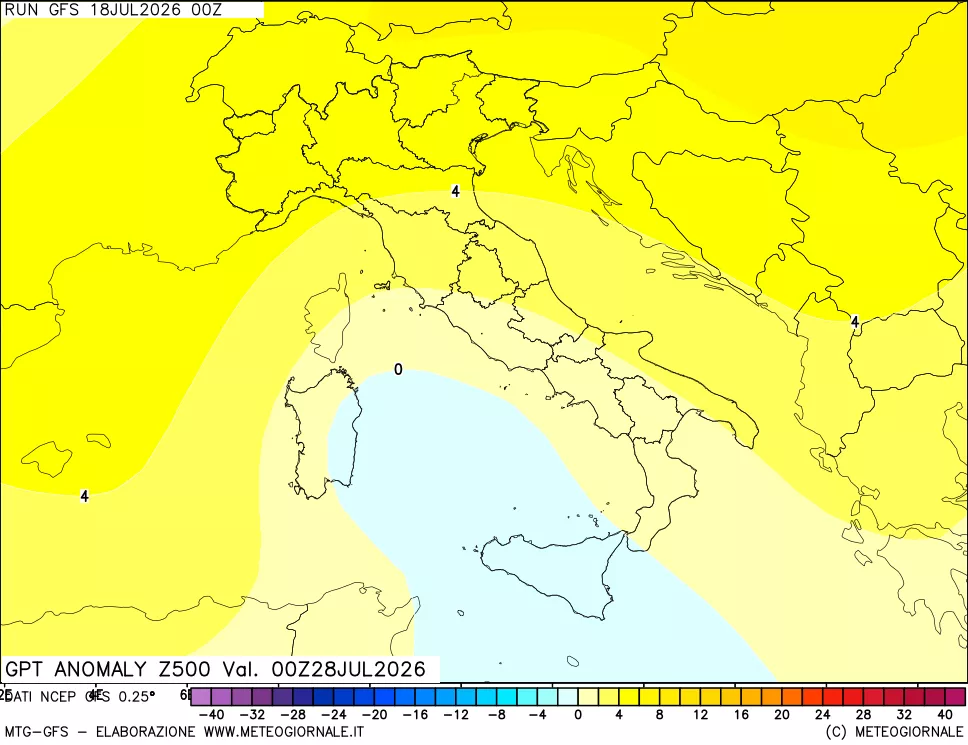 mappa 500 hPa GPT Anomaly vs Cli.No 1981-2010