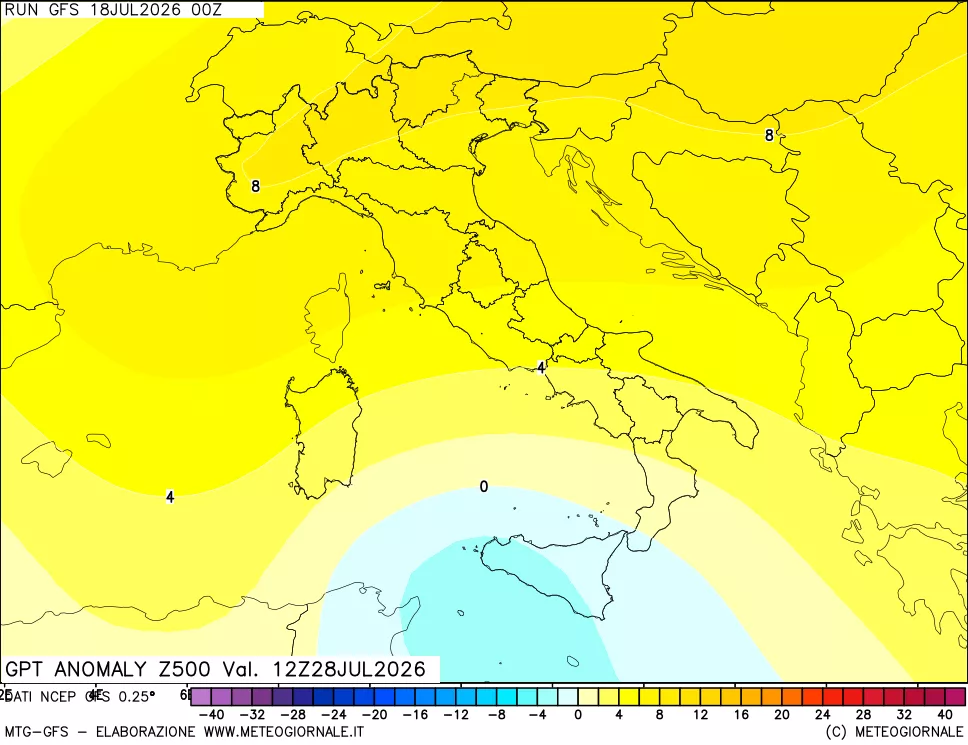 mappa 500 hPa GPT Anomaly vs Cli.No 1981-2010