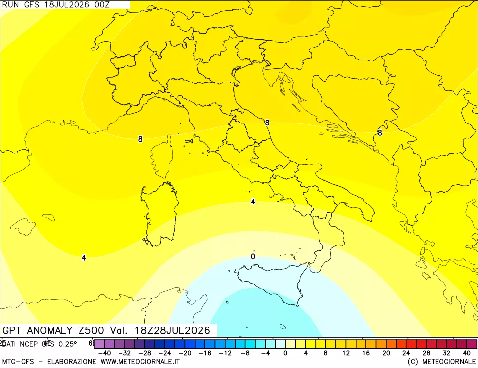 mappa 500 hPa GPT Anomaly vs Cli.No 1981-2010