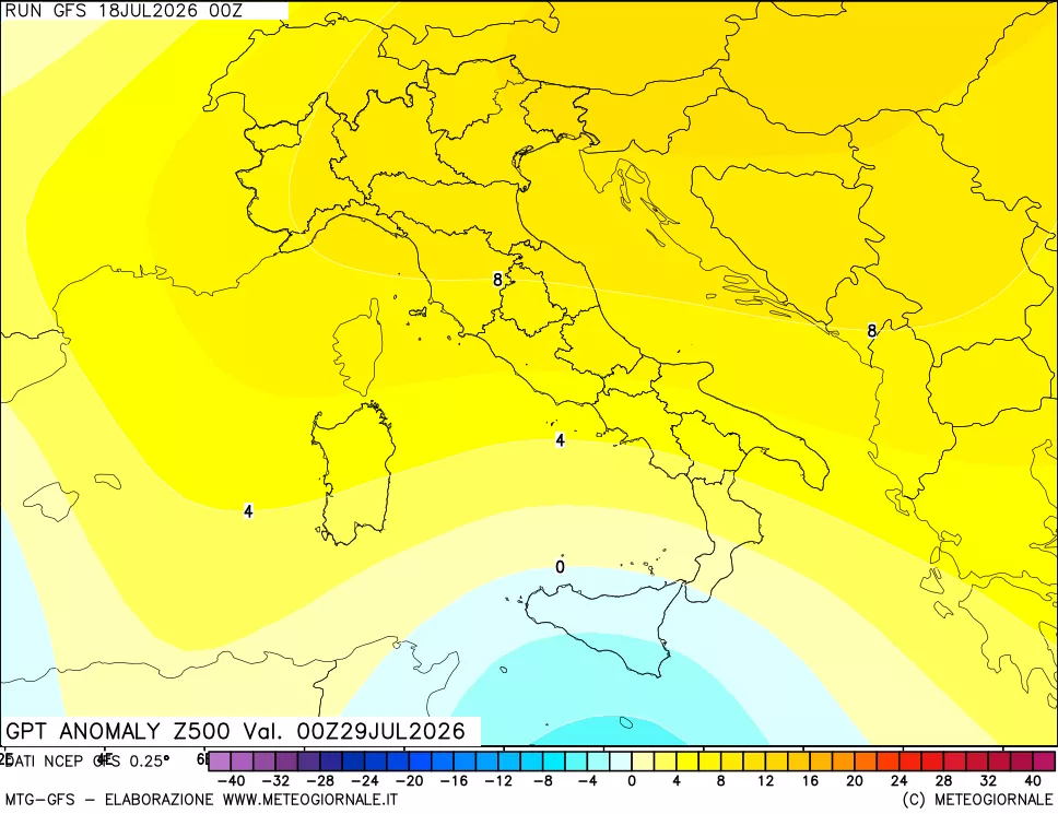 mappa 500 hPa GPT Anomaly vs Cli.No 1981-2010