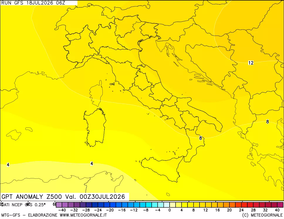 mappa 500 hPa GPT Anomaly vs Cli.No 1981-2010