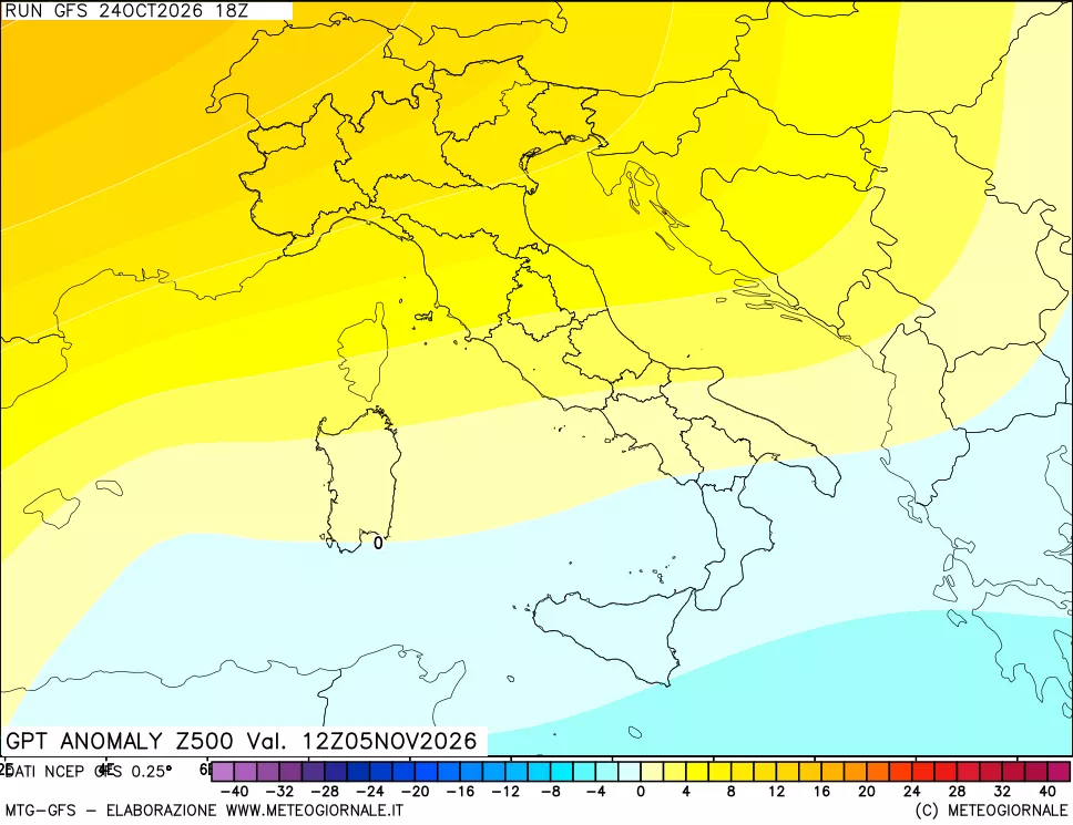mappa 500 hPa GPT Anomaly vs Cli.No 1981-2010