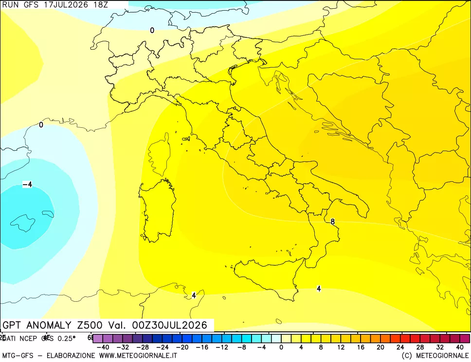 mappa 500 hPa GPT Anomaly vs Cli.No 1981-2010