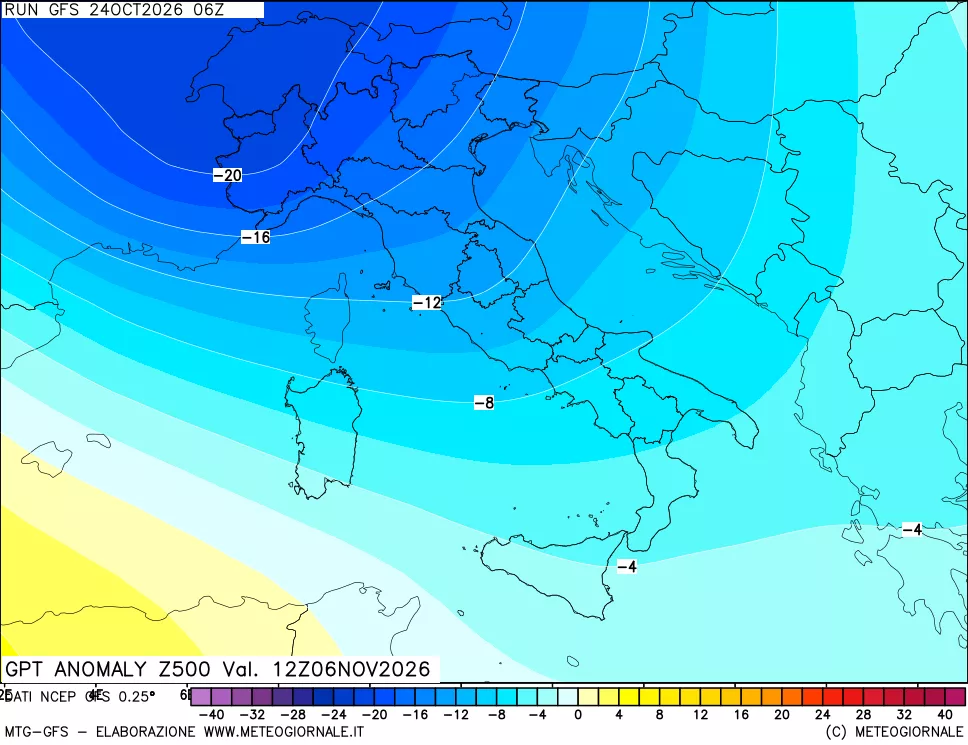 mappa 500 hPa GPT Anomaly vs Cli.No 1981-2010