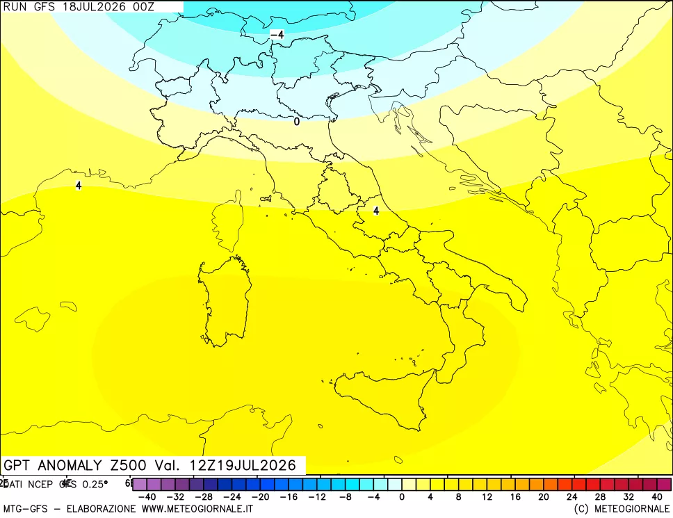 mappa 500 hPa GPT Anomaly vs Cli.No 1981-2010