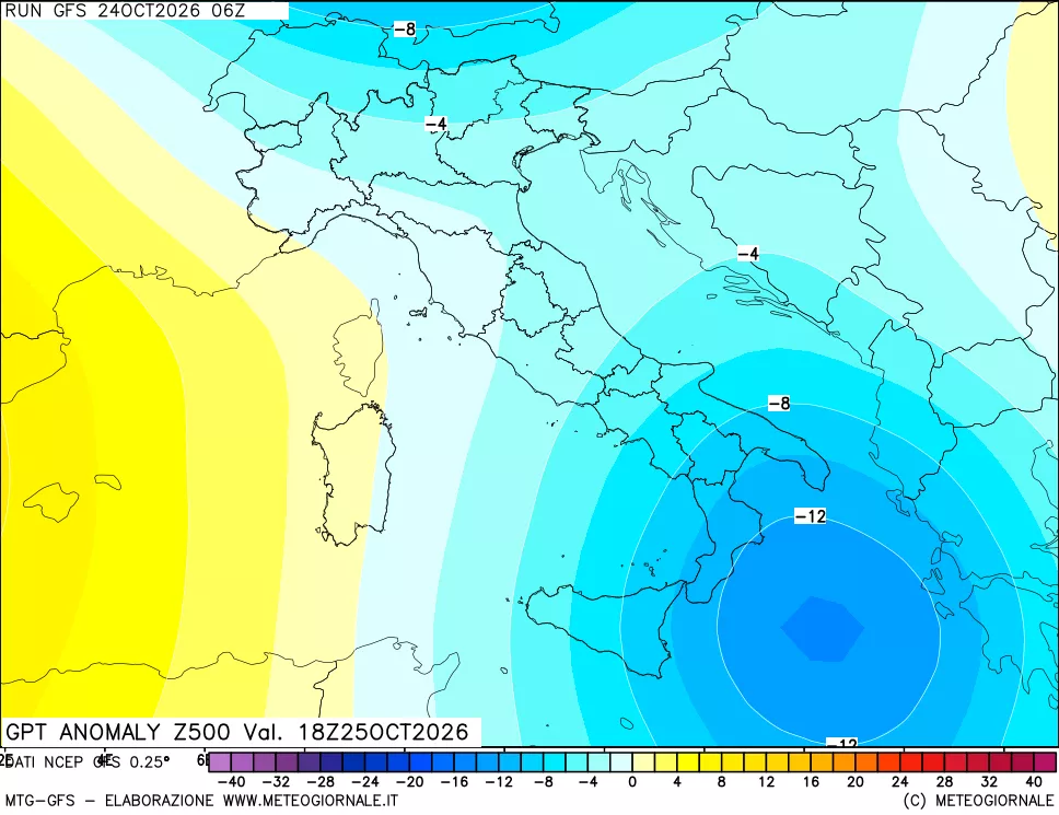 mappa 500 hPa GPT Anomaly vs Cli.No 1981-2010