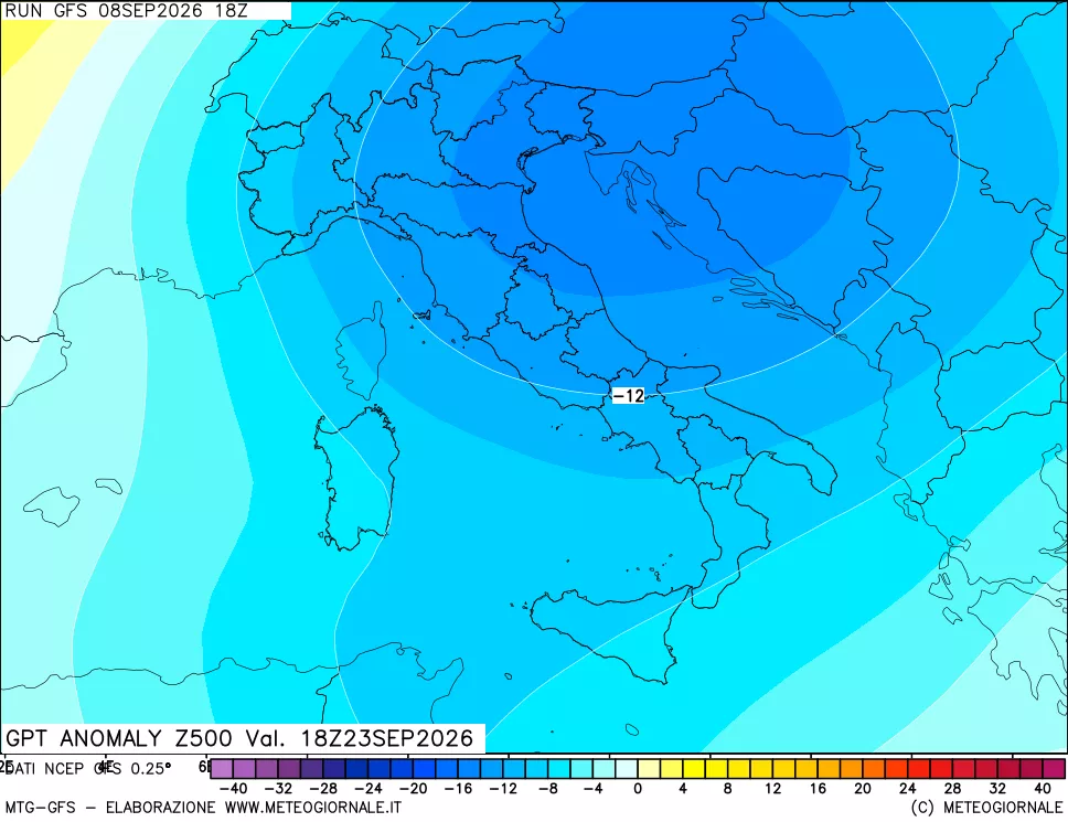 mappa 500 hPa GPT Anomaly vs Cli.No 1981-2010