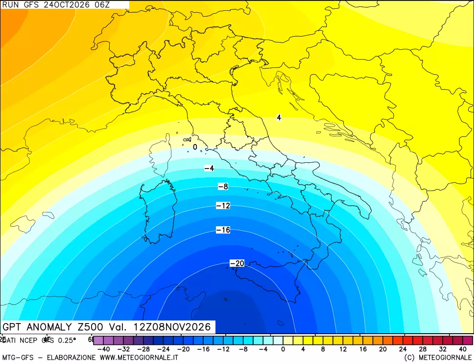 mappa 500 hPa GPT Anomaly vs Cli.No 1981-2010