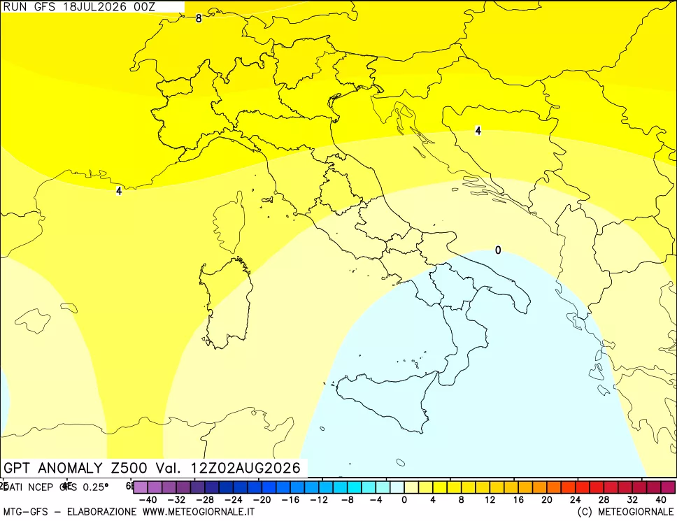 mappa 500 hPa GPT Anomaly vs Cli.No 1981-2010
