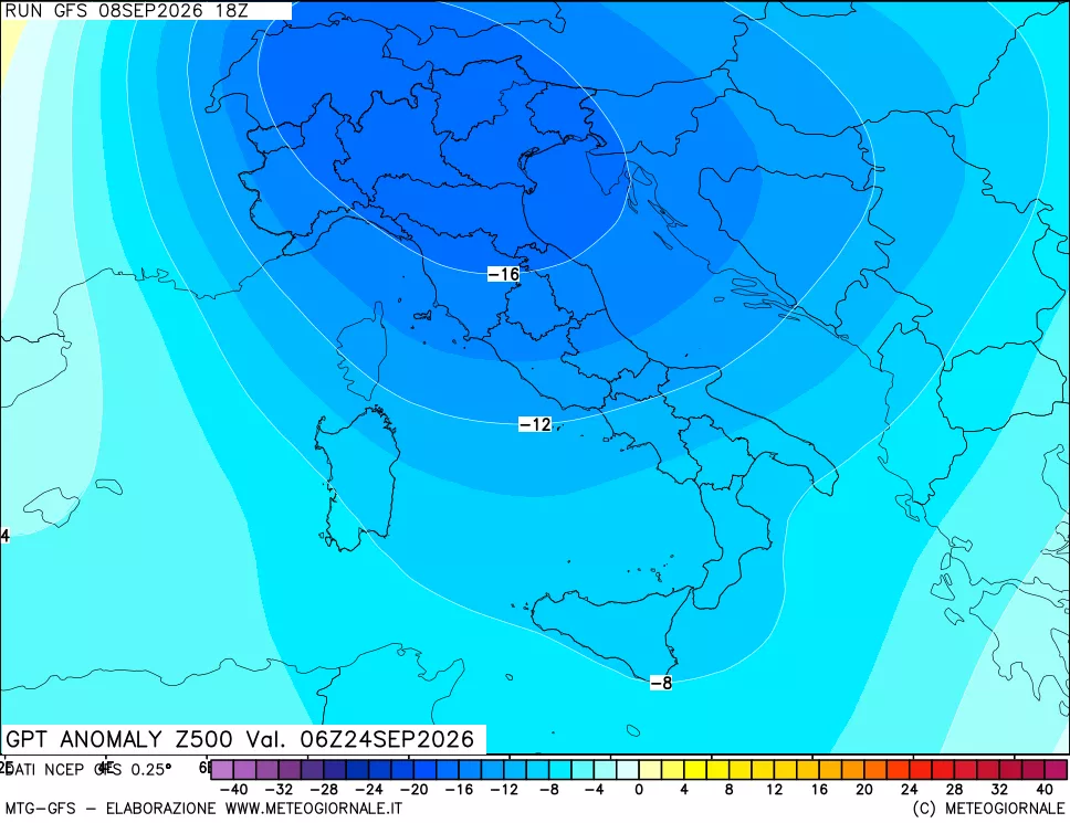 mappa 500 hPa GPT Anomaly vs Cli.No 1981-2010