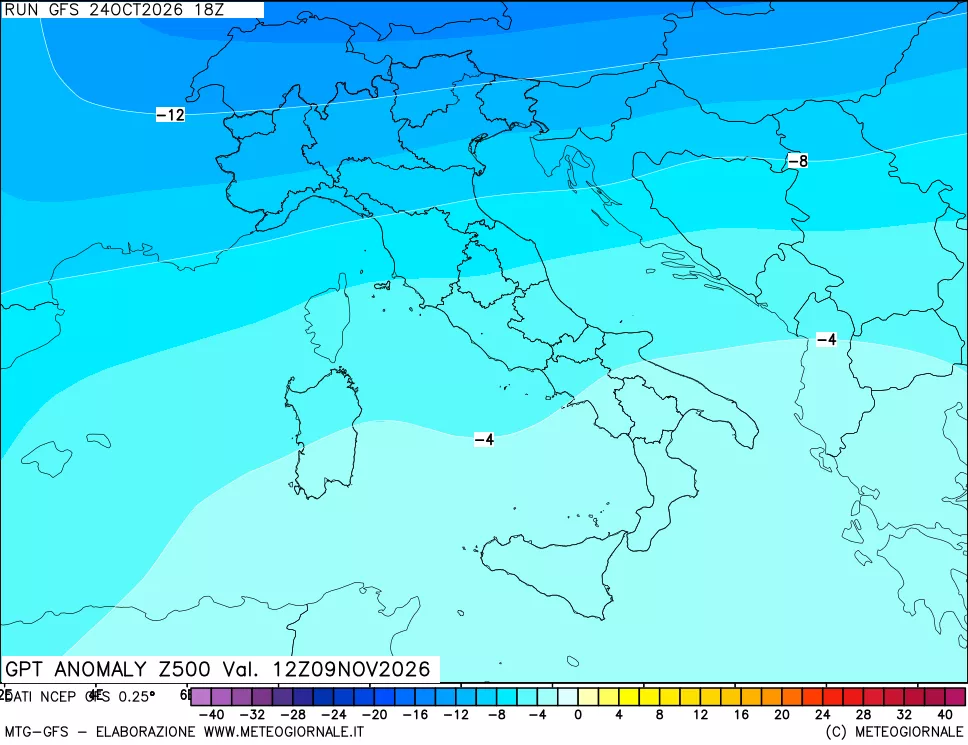 mappa 500 hPa GPT Anomaly vs Cli.No 1981-2010