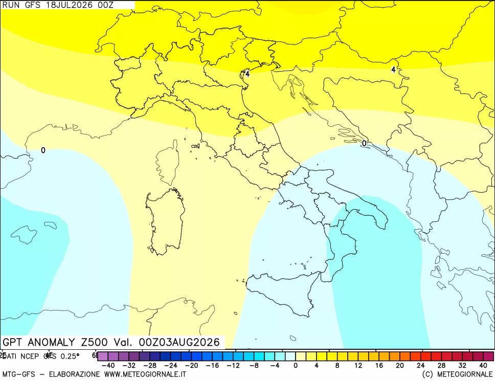 mappa 500 hPa GPT Anomaly vs Cli.No 1981-2010