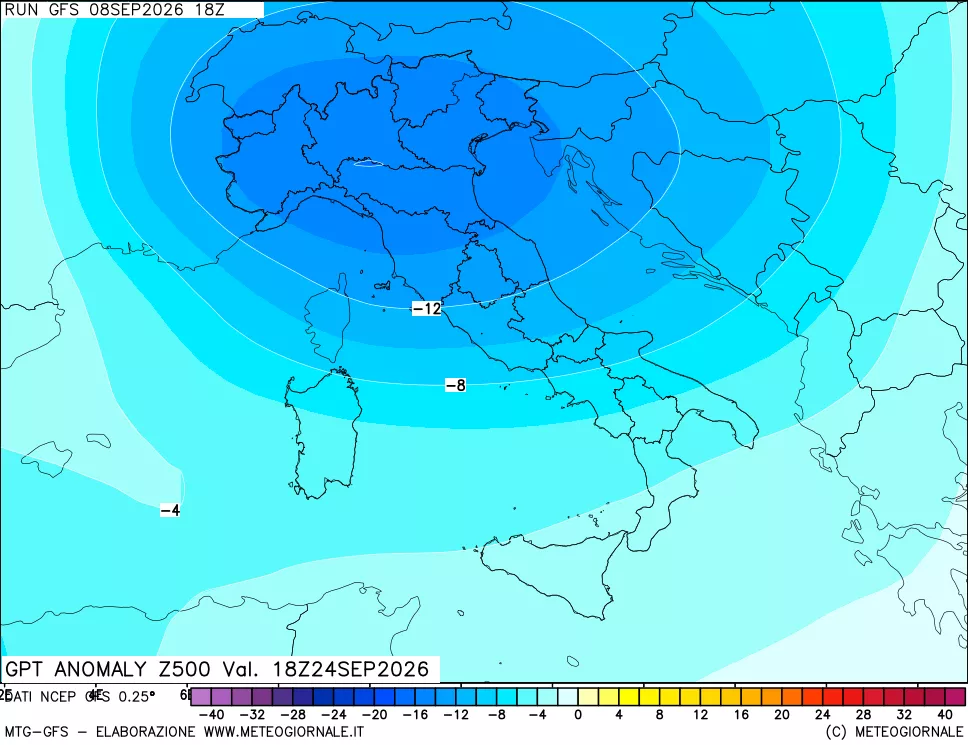 mappa 500 hPa GPT Anomaly vs Cli.No 1981-2010