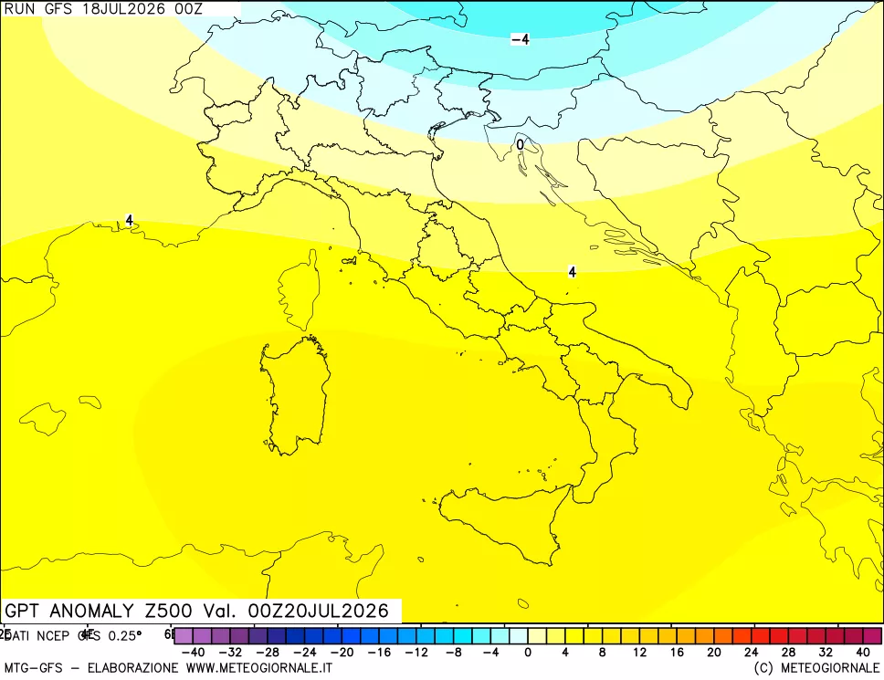 mappa 500 hPa GPT Anomaly vs Cli.No 1981-2010