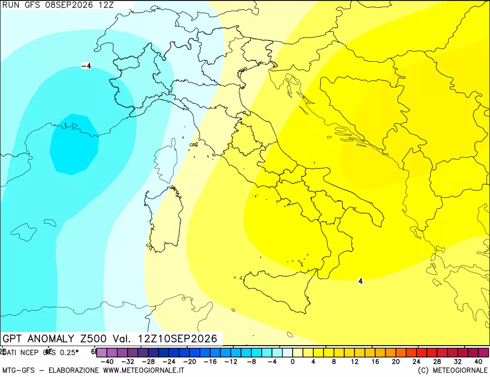 mappa 500 hPa GPT Anomaly vs Cli.No 1981-2010