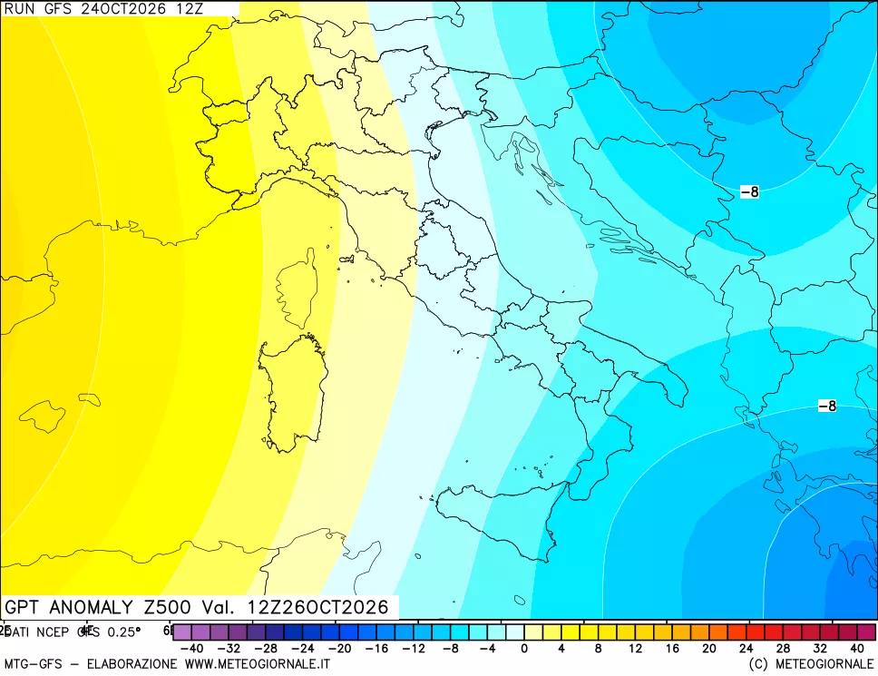 mappa 500 hPa GPT Anomaly vs Cli.No 1981-2010