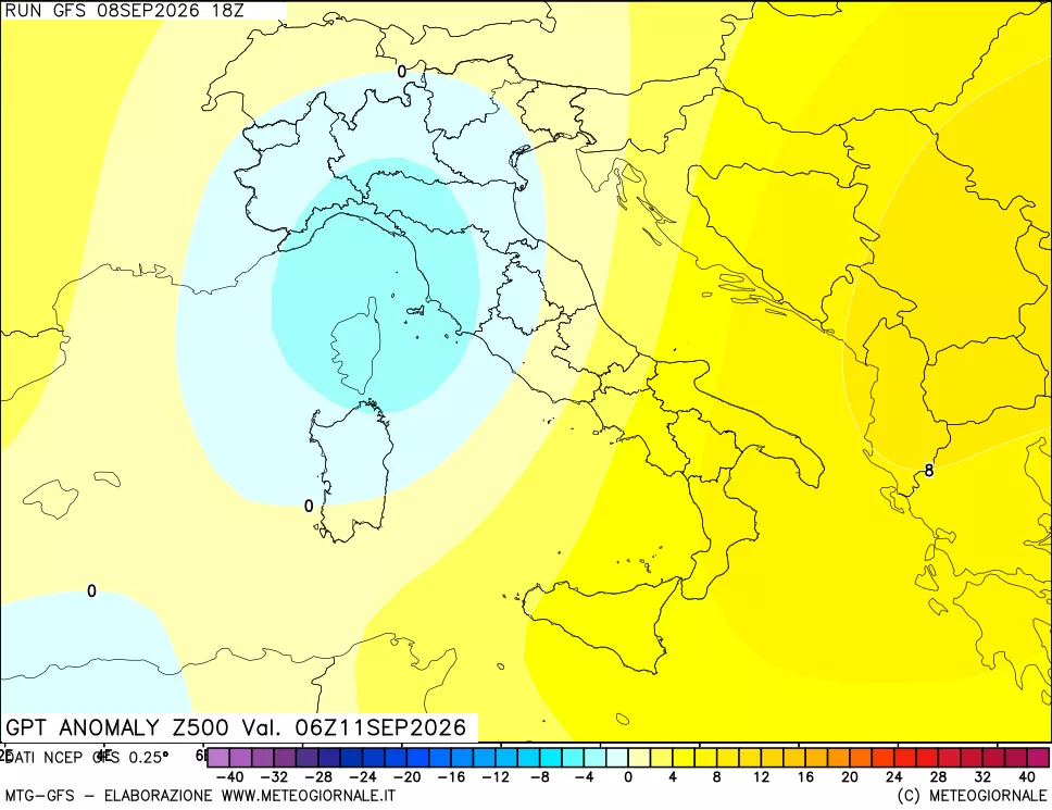 mappa 500 hPa GPT Anomaly vs Cli.No 1981-2010