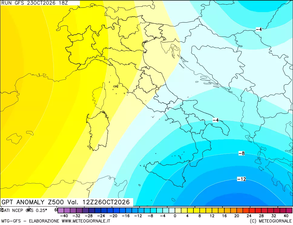 mappa 500 hPa GPT Anomaly vs Cli.No 1981-2010