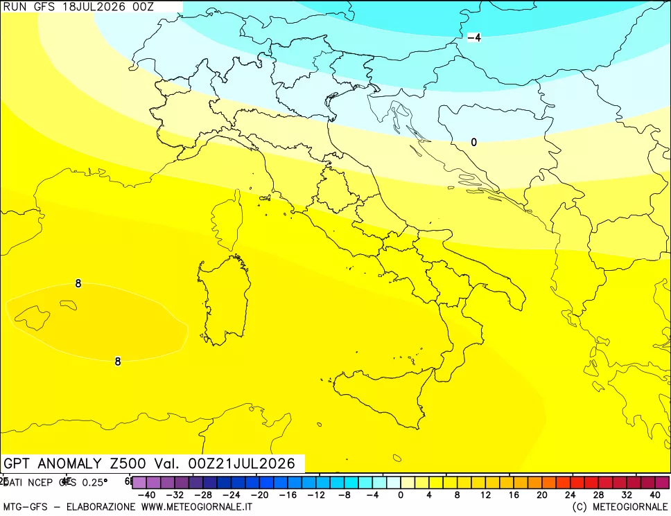 mappa 500 hPa GPT Anomaly vs Cli.No 1981-2010