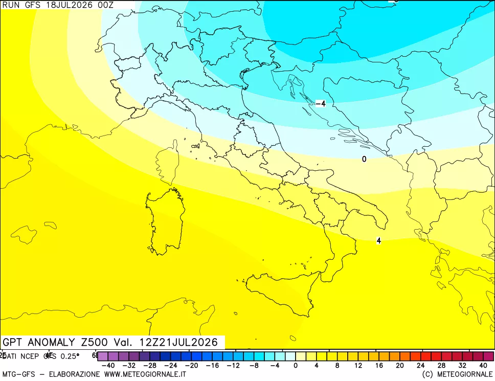mappa 500 hPa GPT Anomaly vs Cli.No 1981-2010