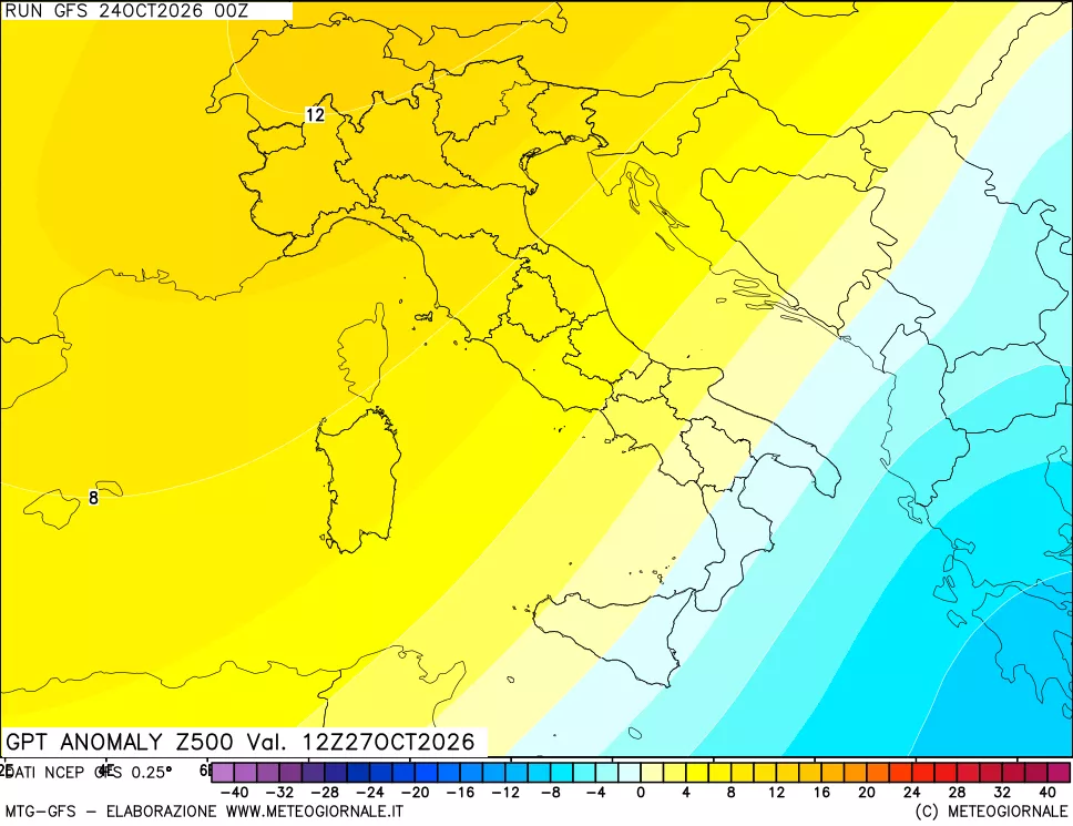 mappa 500 hPa GPT Anomaly vs Cli.No 1981-2010