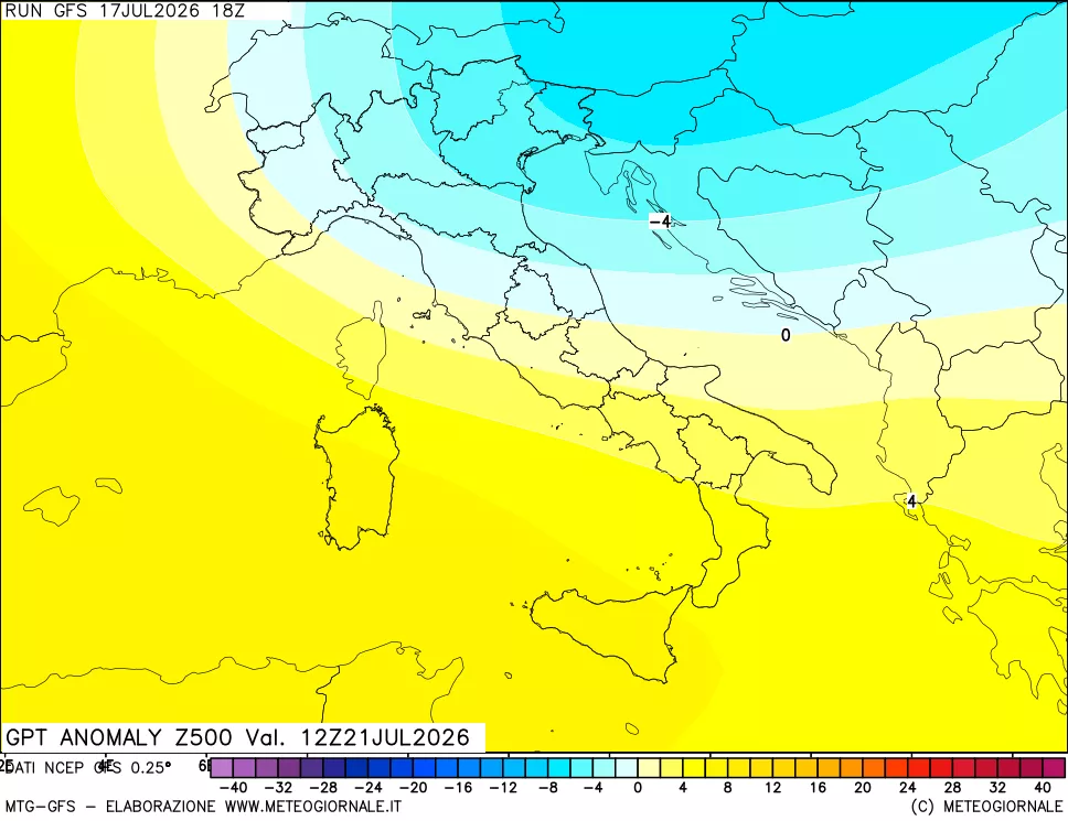 mappa 500 hPa GPT Anomaly vs Cli.No 1981-2010