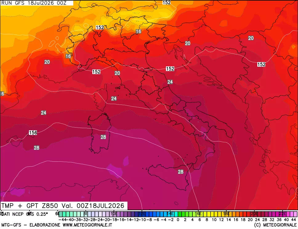 mappa 850 hPa Temp + GPT