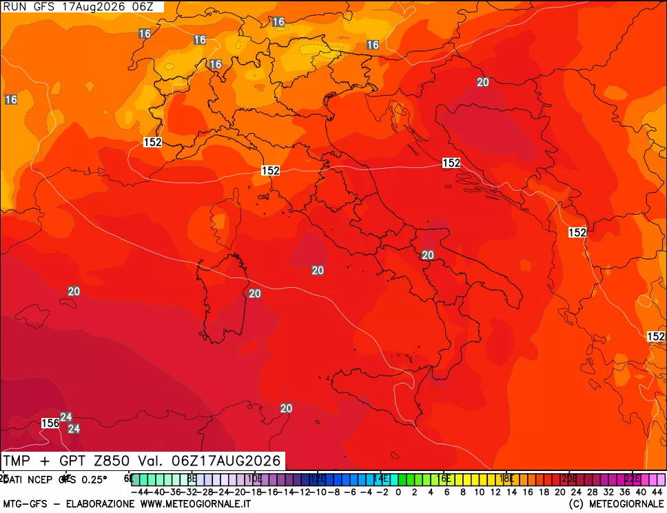 mappa 850 hPa Temp + GPT