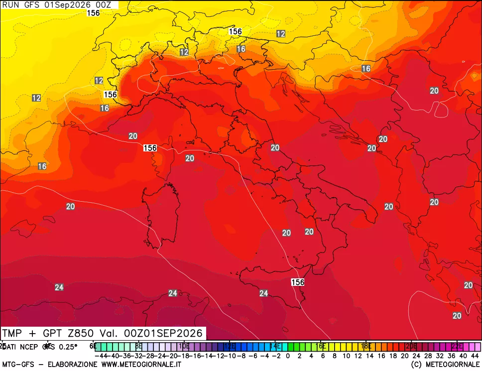 mappa 850 hPa Temp + GPT