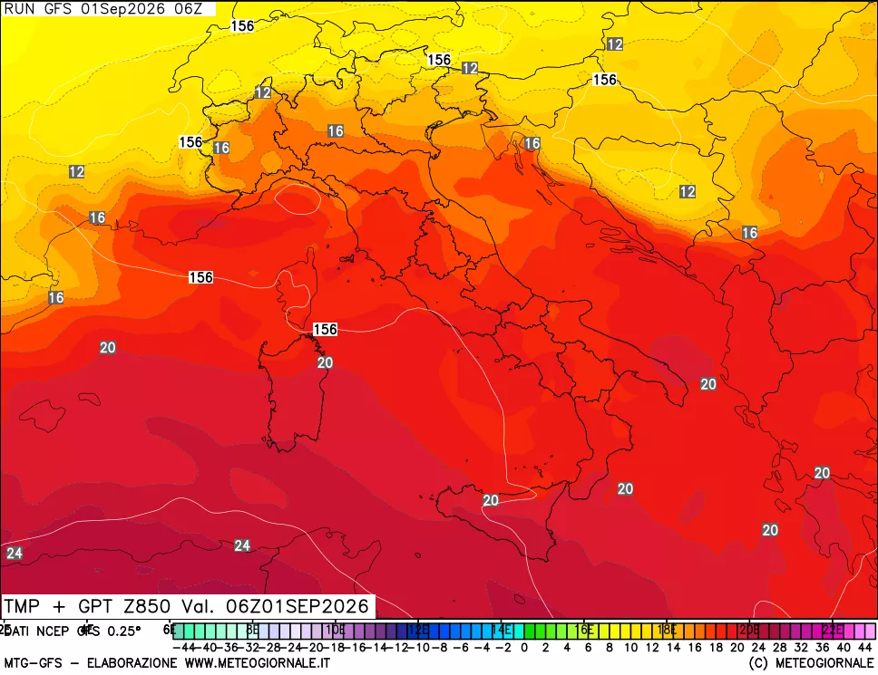 mappa 850 hPa Temp + GPT