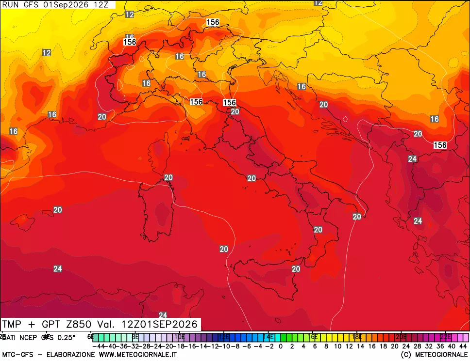 mappa 850 hPa Temp + GPT