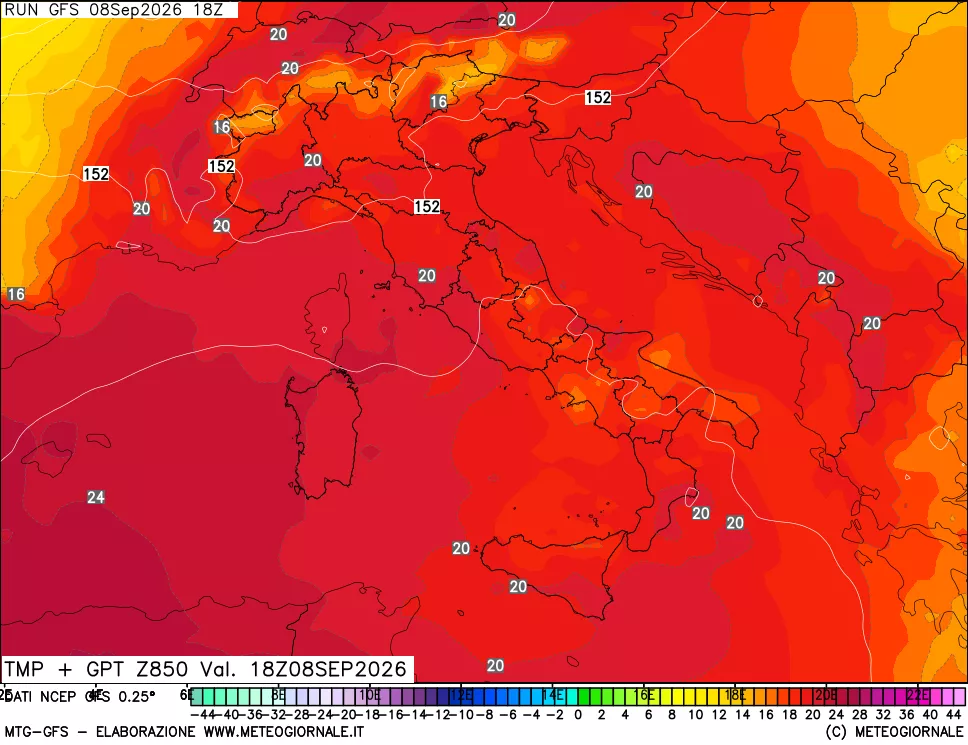 mappa 850 hPa Temp + GPT