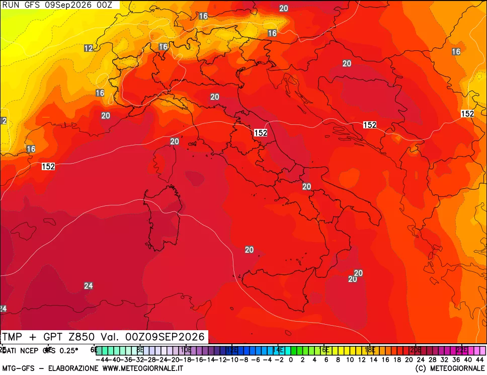 mappa 850 hPa Temp + GPT