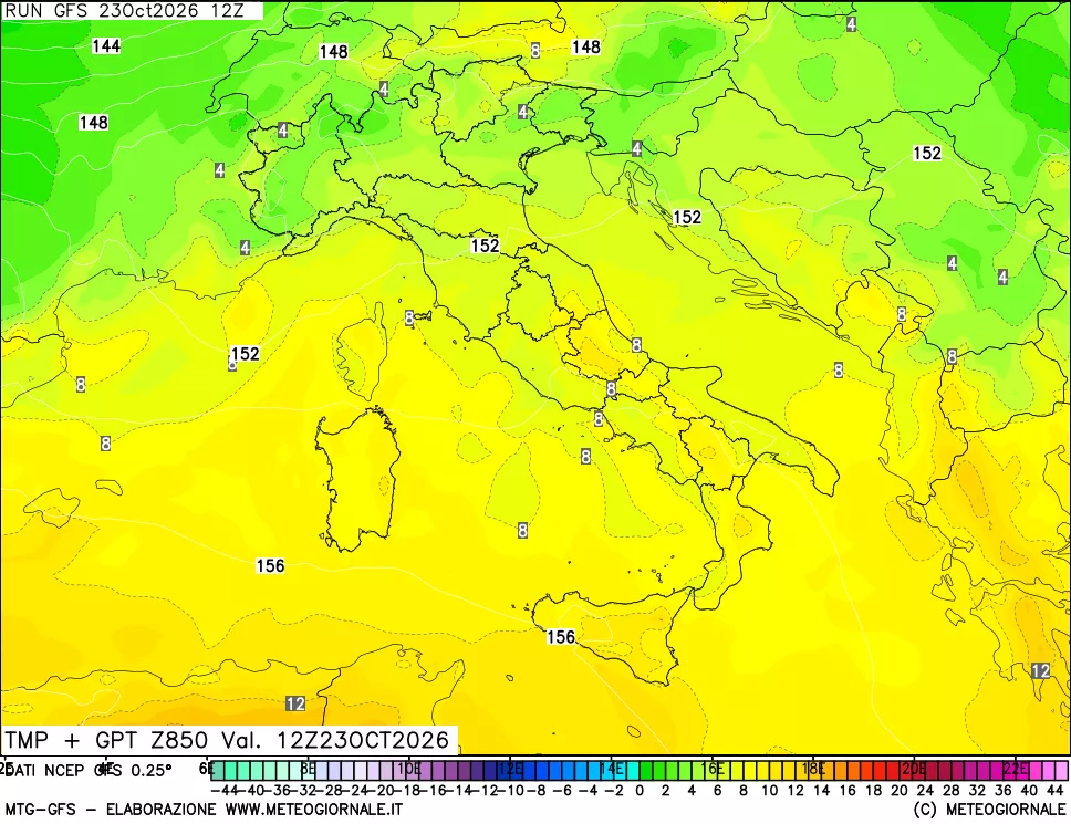 mappa 850 hPa Temp + GPT