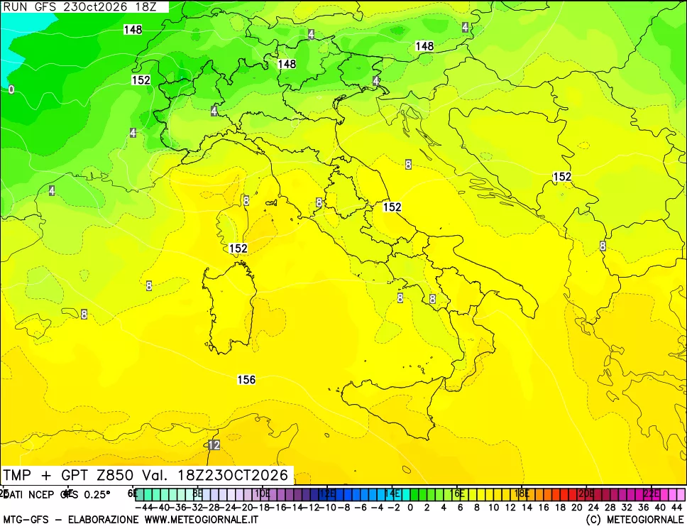 mappa 850 hPa Temp + GPT