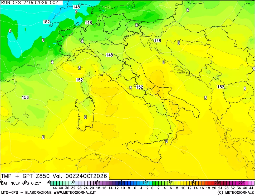 mappa 850 hPa Temp + GPT