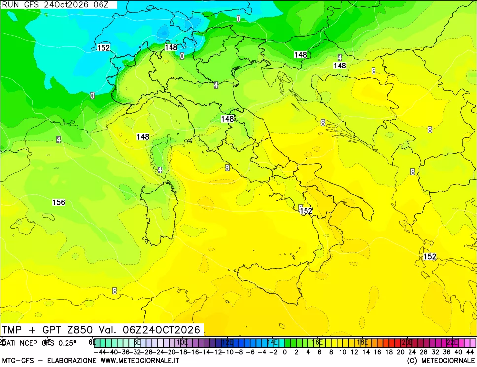 mappa 850 hPa Temp + GPT