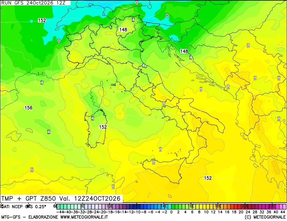 mappa 850 hPa Temp + GPT