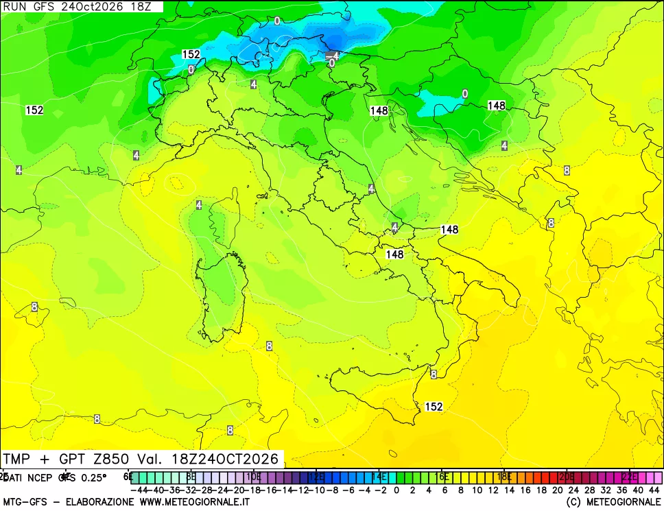 mappa 850 hPa Temp + GPT