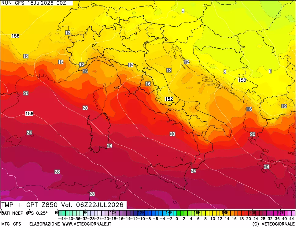 mappa 850 hPa Temp + GPT