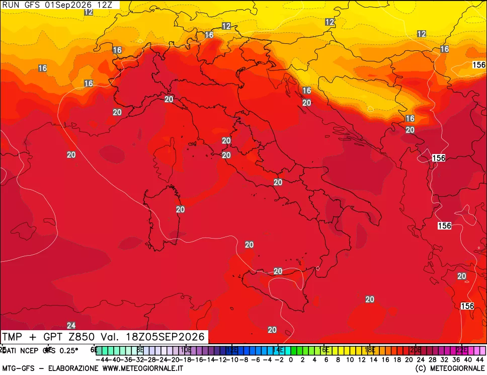 mappa 850 hPa Temp + GPT