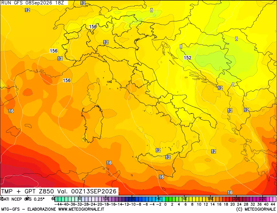 mappa 850 hPa Temp + GPT