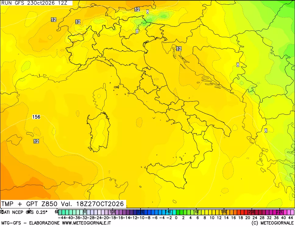 mappa 850 hPa Temp + GPT