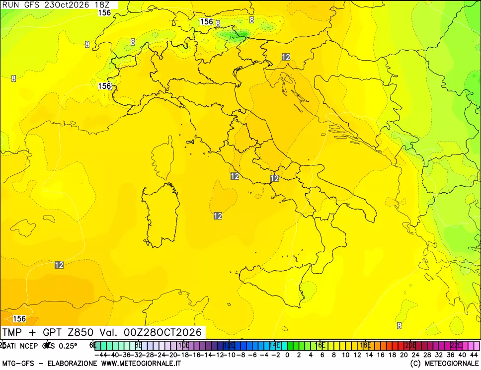 mappa 850 hPa Temp + GPT