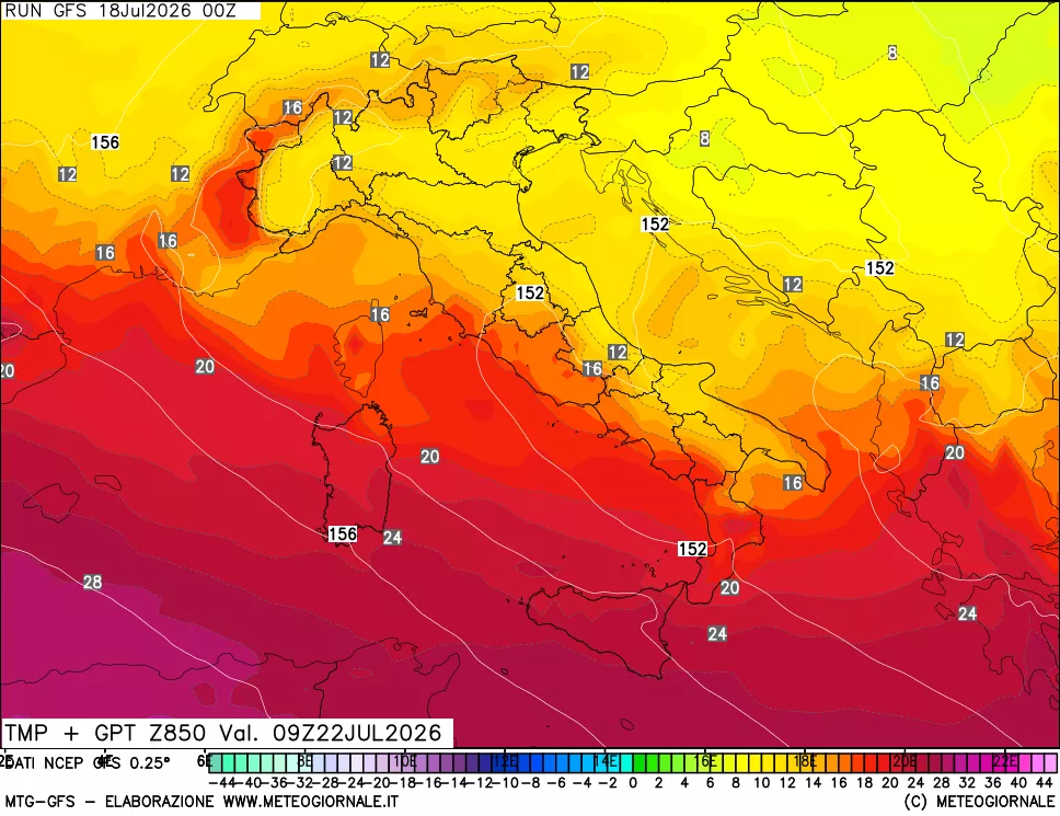 mappa 850 hPa Temp + GPT