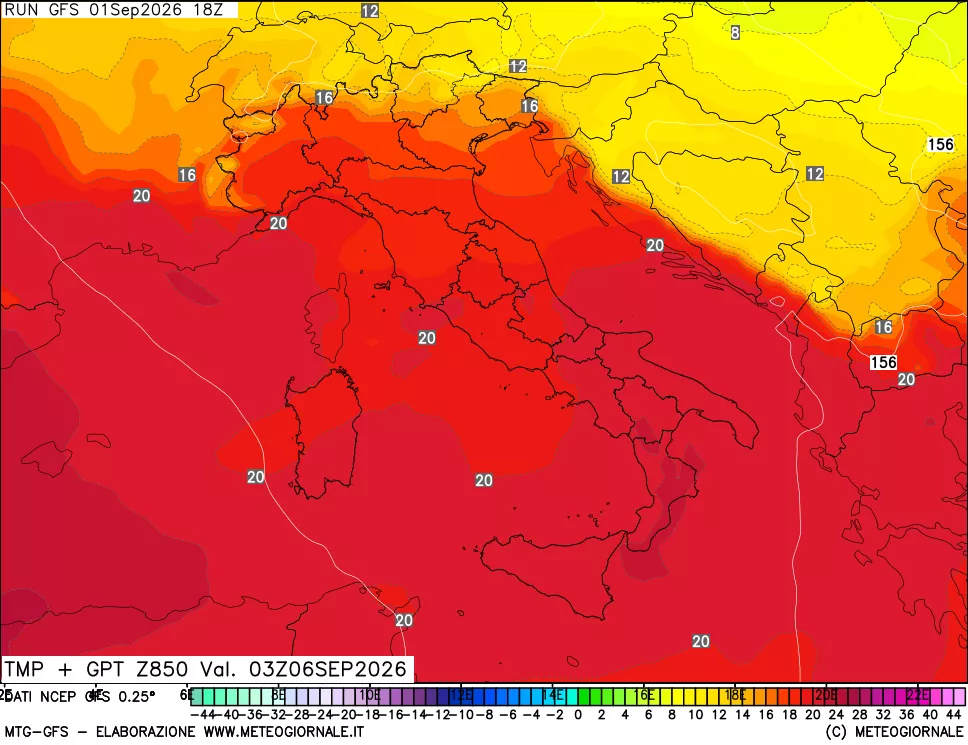 mappa 850 hPa Temp + GPT