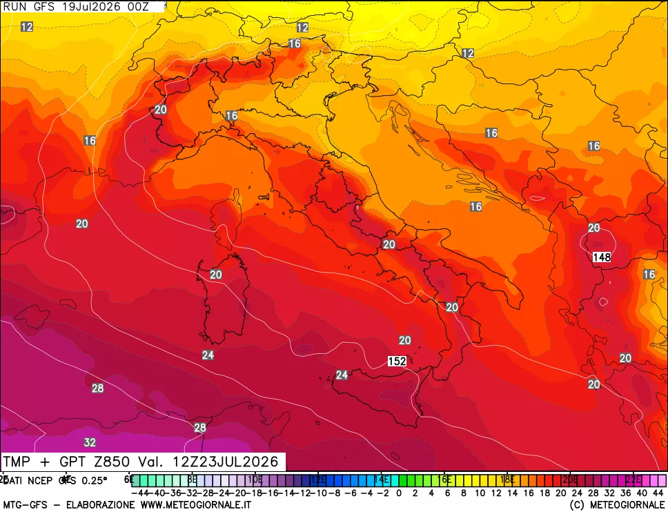 mappa 850 hPa Temp + GPT